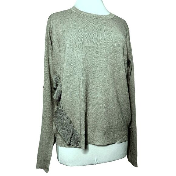 Lumiere Metallic Ruffle Detail Top Sweater Sz L Feminine Cozy Warm Pullover NEW - Picture 1 of 7